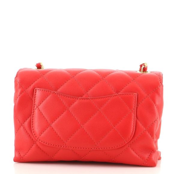 Chanel Chain Bar Top Handle Flap Bag Quilted Calfskin Mini Red - Picture 4 of 10